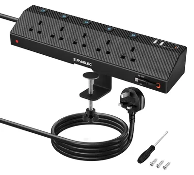 9-in-1 Schreibtisch-Steckdosenleiste mit USB-C, 5 USB-Ports, Typ G