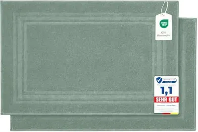 Produktbild von Komfortec Badematte 2er Set 50x70 cm, 100% Baumwolle, 600 g/m², Extra Weich & Saugstark, Frottee Duschvorleger, Waschbar Duschmatte, Hellgrün