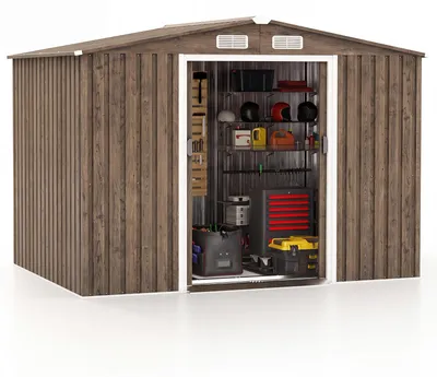 Produktbild von COSTWAY Gerätehaus Metall, Geräteschuppen abschließbar mit Fundament, Gartenhaus mit 4 Luftschlitzen, Schiebetür&Rampe, Garten Schuppen, Geräteschuppen