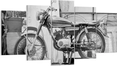 Produktbild von Bild auf Leinwand - Leinwandbild - 5 Teile - Alt Motorrad Schwarz und Weiß - 160x85cm - Wand Bild - Wanddeko - Wandbilder - Leinwanddruck - Bilder - Wanddekoration - Leinwand bilder - EA160x85-4487