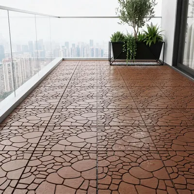 Produktbild von 44 Stück Terrassenfliesen aus Kunststoff 30x30x2 cm, ca. 4 m², Klickfliesen in Bruchsteinoptik, wetterfest & rutschfest, für Balkon & Terrasse, Braun