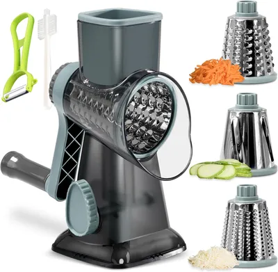 Produktbild von Gemüseschneider, Rotierende Käsereibe, Käsereibe mit Kurbel, Manueller Gemüseschneider mit 3 auswechselbaren Klingen, Küchen-Gemüsehobel, Blau
