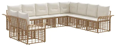 Imagen del producto de vidaXL: Juego de sofás de exterior, 10 piezas. Poliéster de color natural y blanco crema