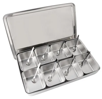 Image de Boîte à épices en acier inoxydable avec 8 compartiments, pour le stockage des condiments et des ingrédients de cuisine. Ustensiles de cuisine. (Mobilier et décoration, Cuisine et gastronomie, Accessoires de cuisine )