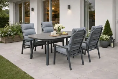 Produktbild von Destiny GARDA SAN MARINO Sitzgruppe 4 HL+Tisch 180x90cm, halboval, grau