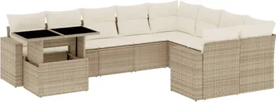 Produktbild von vidaXL 10-tlg. Garten-Sofagarnitur mit Kissen Beige Poly Rattan