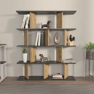 Produktbild von Skye Decor, Grace - Black, Oak, Bücherregal, Schwarz, 100 % MELAMINBESCHICHTETE SPANPLATTEN, 120 x 24,6 x 141 cm