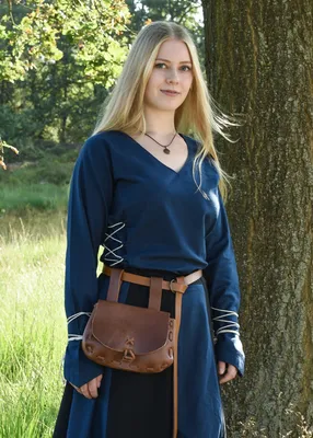 Produktbild von Mittelalter Bluse Aila mit Schnürung, blau aus Baumwolle - Mittelalterbluse Wikinger LARP Kostüm Damen Größe: XL