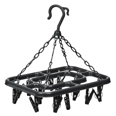 Produktbild von Camping WÄSCHETROCKNER mit 18 Klammern aus Kunststoff Wäschespinne Wäscheleine Reisen 39 (Schwarz)