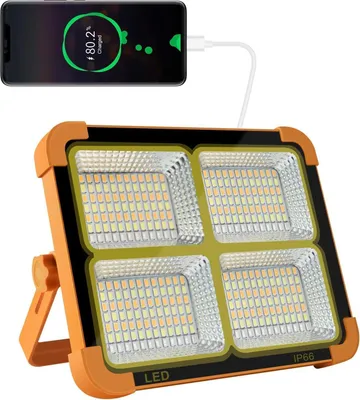 Produktbild von OKWISH LED Baustrahler Akku Solar Tragbare, 2500W LED Arbeitschleucte Akku, 4 Lichtmodi, LED Campinglampe USB Wiederaufladbar PowerBank für Notfälle, Baustelle, Camping, Garage
