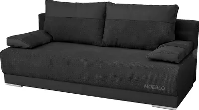 Produktbild von Sofa mit Schlaffunktion und Bettkasten, Couch für Wohnzimmer, Schlafsofa Federkern Sofagarnitur Polstersofa Wohnlandschaft mit Bettfunktion - 196 x 92 x 85 - Nisa (Schwarz)