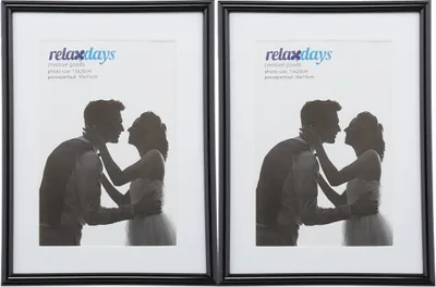 Produktbild von Relaxdays Bilderrahmen 2er Set, 15x20cm, Passepartout 10x15cm, Glasscheibe, Fotorahmen zum Stellen & Hinhängen, schwarz