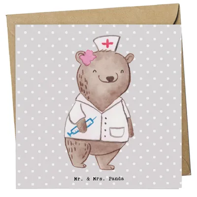 Produktbild von Mr. & Mrs. Panda Klappkarte Medizinische Fachangestellte Herz - Grau Pastell - Geschenk, anlasskarte, MFA, krank, Grußkarte, Glückwunschkarte, Arztpraxis, faltkarte