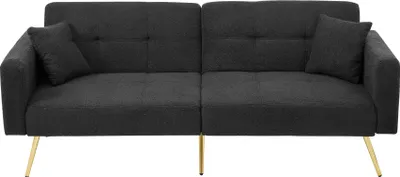 Produktbild von Schlafsofa 175x64cm  Samt Grau mit Bettfunktion Tagesbett Daybett Verstellbarem Winkel Goldenen Beinen Mit Kissen und seitlichen Aufbewahrungstaschen