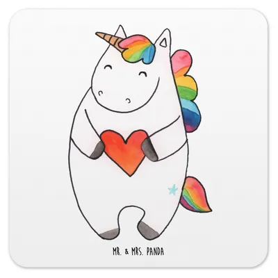 Produktbild von Mr. & Mrs. Panda Untersetzer für Gläser Einhorn Herz 10er Set - Weiß - Geschenk, Unicorn, Coaster, Tassenuntersetzer, Getränkeuntersetzer, Einhörner, Tischuntersetzer