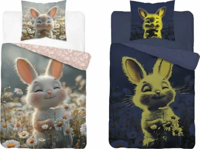 Produktbild von Baumwollbettwäsche, Kinderbettwäsche, im Dunkeln leuchtend 140x200 5548a Kaninchen