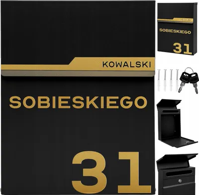 Obrázek produktu pro Poštovní Schránka Na Dopisy Černá + Nápis Adresa Ulice Číslo