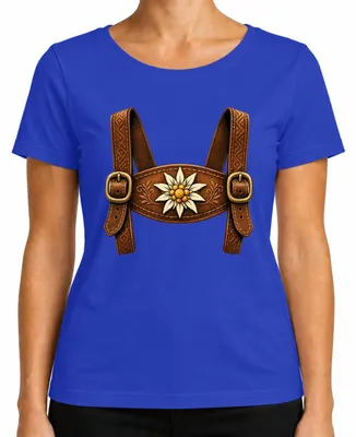 Imagen del producto de Pantalones cortos tradicionales bávaros "Lederhose", motivos de Edelweiss, camisa tradicional para , vestido tradicional "Dirndl" para mujer, camiseta, color azul, talla M
