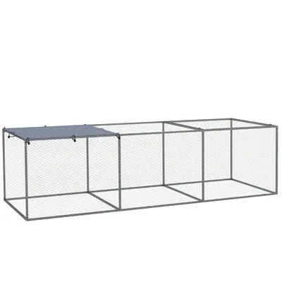 Image de PawHut Enclos poulailler cage clapier extérieur 3 m² pour petits animaux dim. 3 x 1 x 0,8 m acier galvanisé, 1 porte supérieure, espace couvert bâche