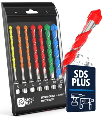 Produktbild von SDS Plus Bohrer Set 7 tlg farbcodiert 5-12 mm Betonbohrer Steinbohrer Komplett farbcodiert je Größe: der richtige Bohrer
