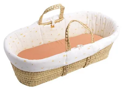 Produktbild von Baby-Moseskorb - SAUTHON - SUNLIGHT - Mit Matratze und Baumwollbezug - 0-4 Monate - Weiß / Terrakotta