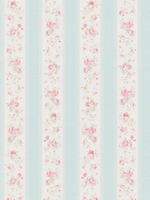 Produktbild von Vliestapete mit Streifen, Blumen und Punkten – Blau, Weiß, Rosa