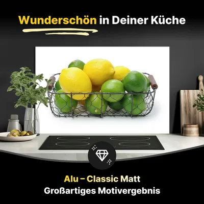 Produktbild von Spritzschutz Küchenrückwand aus Aluminiumverbund in Matt 80x40 cm - Zitrusfrüchte im Korb