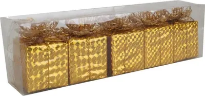 Zdjęcie produktu dla Komplet 5 Złotych Zawieszek w Kształcie Paczek Prezentowych