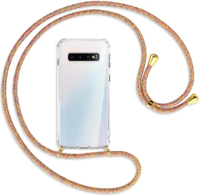 Produktbild von Handykette Backcover-Schutzhülle mit Band (Metall goldfarben) für Samsung Galaxy S10 - Rainbow