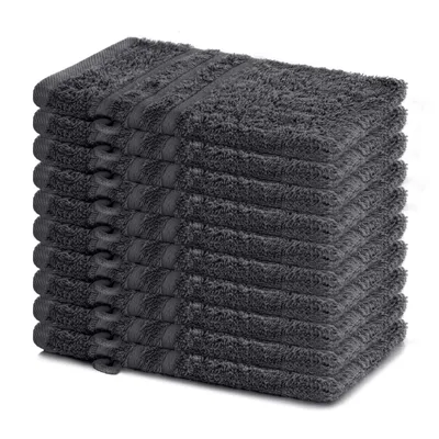 Produktbild von Lavea® 10er Set Waschhandschuh 15x21 cm – Waschhandschuhe aus 100% Baumwolle, weicher Frottee Waschlappen, – Frottierserie Elena – Anthrazit