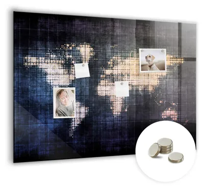 Produktbild von Dekorative Magnettafel 100x70 cm - Magnetwand - für Fotos, Karten und Notizen - Fotowand - Memoboard - Magnetpinnwand - Wanddekoration - Abstrakte Weltkarte