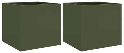 Produktbild von vidaXL Pflanzkübel 2 Stk. Olivgrün 32x30x29 cm Stahl