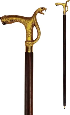 Produktbild von Schlange Spazierstock aus Holz mit goldenem Griff aus Metall