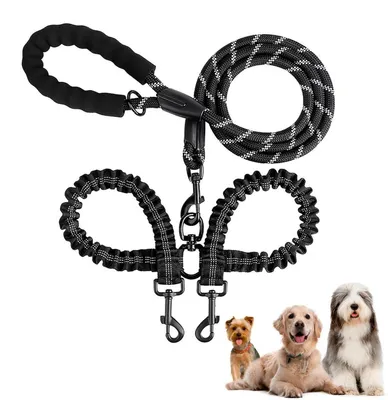 Image de Laisse 2 en 1 pour chien, en nylon, réglable de 140 à 170 cm, pour 2 chiens
