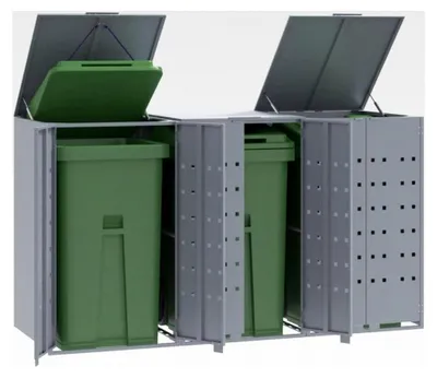 Produktbild von Mülltonnenbox für 3 Tonnen aus Edelstahl, 240L, Metallverkleidung für Müllcontainer, Mülltonnenschrank für den Außenbereich