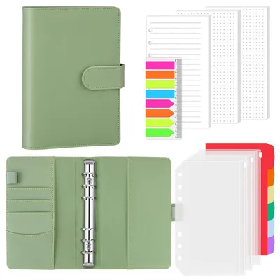Productafbeelding van A6 ringboek van Polyurethanleer, navulbaar met 135 bladen, accessoire-set, kleur: matchagrond