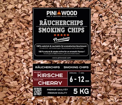 Produktbild von PINI 5 Kg Räucherchips Kirsche 6-12 mm Smoking Chips Räucherspäne 18 Liter