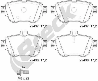 Produktbild von BRECK Bremsbeläge Satz Hinten Bremsklötze passend für MERCEDES-BENZ E-Klasse Limousine (W213) 22437 00 702 00