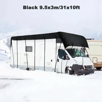 Immagine prodotto di Copertura per camper/roulotte - Telo di copertura - 210D Oxford - Impermeabile - Resistente ai raggi UV - 9,5 x 3 m - Nero