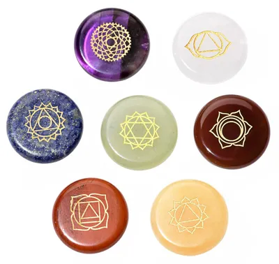 Immagine prodotto di Set di 7 pietre preziose dei chakra, con simboli incisi