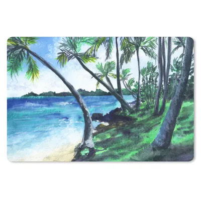 Produktbild von MuchoWow® Schreibtischunterlage Aquarell - Strand - Palme 60x40 cm - XXL Mauspad - Großes Mauspad