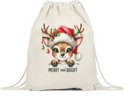 Produktbild von Merry and Bright Lustiges Rentiermotiv Turnbeutel Geschenkidee witziges Design Weihnachten