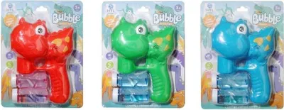 Produktbild von Batteriebetriebene Dinosaurier-Seifenblasenpistole mit 2 Seifenblasenflüssigkeiten