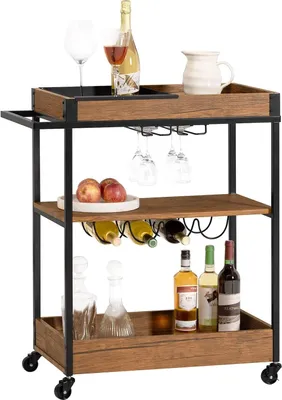 Immagine prodotto di SoBuy Carrello da cucina - Carrello portaoggetti - Carrello a 3 ripiani per cucina, sala da pranzo, soggiorno - Carrello portavivande con vassoio estraibile