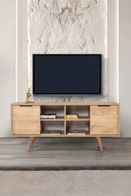 Image de Skye Decor, support TV de haute qualité en mélaminé 100%, finition chêne saphir, 130 cm