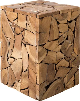 Produktbild von BELIANI Beistelltisch Teak Holz Braun 30 x 30 cm Matt Multifunktional Holzmosaik Quadratisch Landhaus Stil