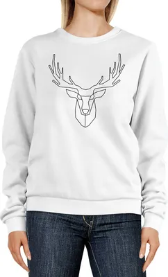 Produktbild von Sweatshirt Damen Aufdruck Hirsch Geweih Low Poly Rundhals-Pullover Pulli Sweater Neverless® weiß XL