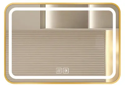 Zdjęcie produktu dla Lustro do łazienki LED AIORBER, oświetlane, prostokątne, z powłoką antyfogową, z możliwością regulacji jasności, 3 barwy światła, dotykowy włącznik, bez miedzi, kolor złoty, 40x60 cm