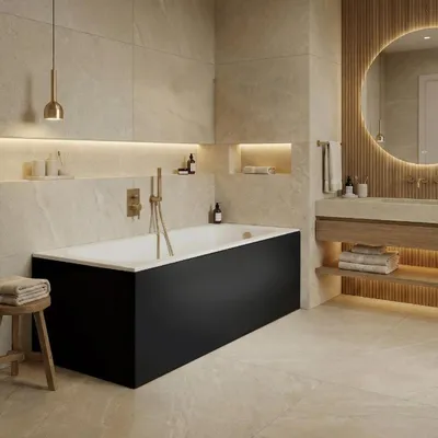 Produktbild von AQUA for you | Badewanne - KRONOS OVAL - Rechteckbadewanne – 160x70 cm - Weiß/Schwarz Matt - mit Verkleidung, Syphon, Füßen, Acrylwanne