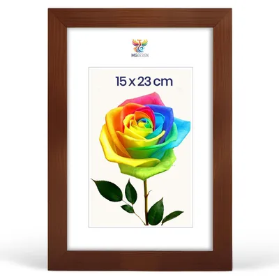 Produktbild von MG Design Bilderrahmen 15 x 23 cm - Fotorahmen mit Braun Holzrahmen (Echtholz) und bruchsicherem Acrylglas, Hoch & Quer zum Aufhängen, zum Aufstellen